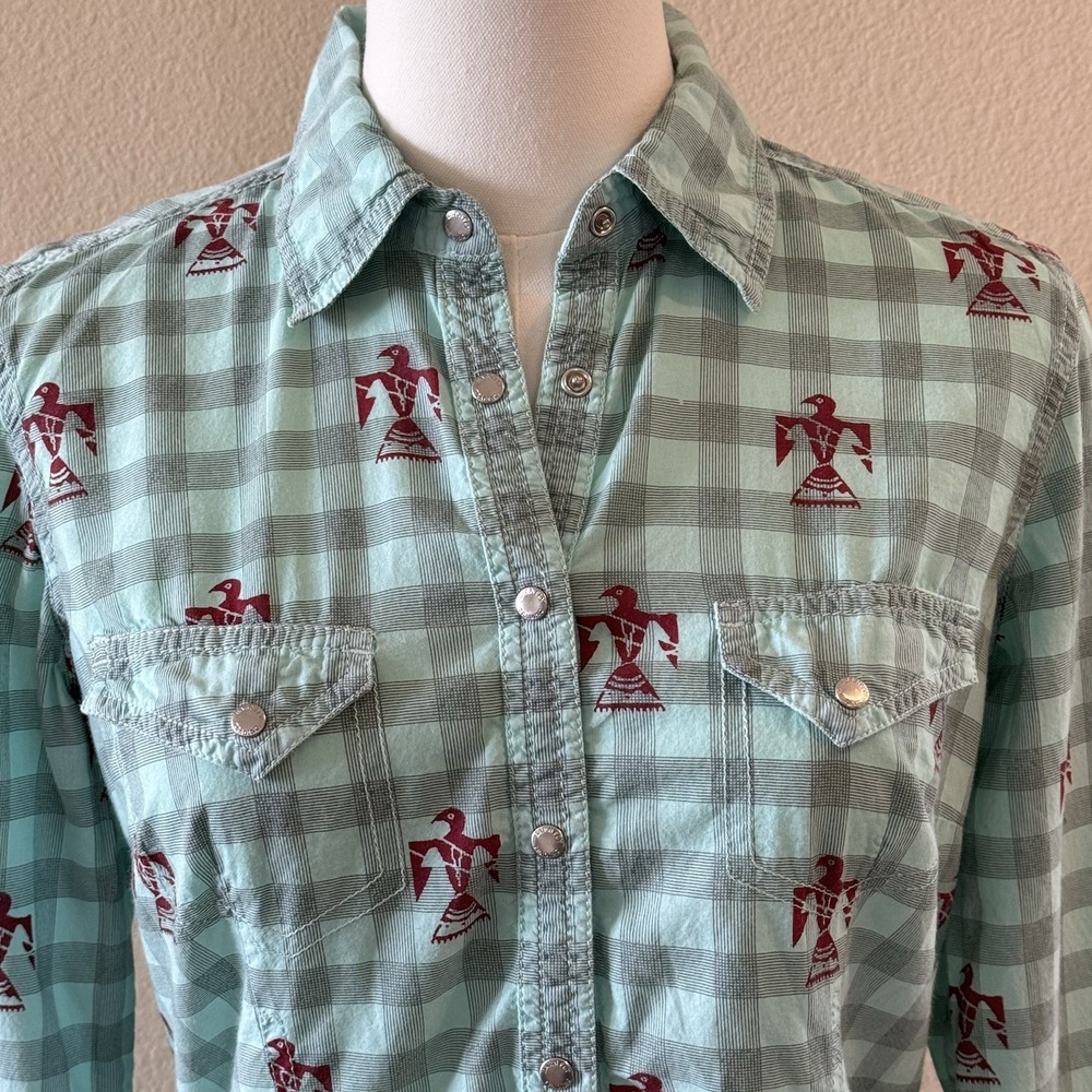 Barn Fly‎ Trading Western Snap Shirt Womens Small Thunderbird Plaid Cotton